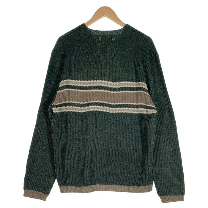 90's STUSSY ステューシー アクリルウール Vネック ボーダーニットセーター グリーン 中国製 紺タグ デッドストック Size L 福生店