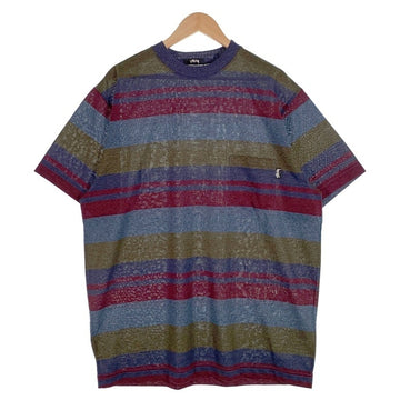 80's STUSSY ステューシー マルチボーダー ポケットTシャツ ネイビー USA製 黒タグ Size XL 福生店