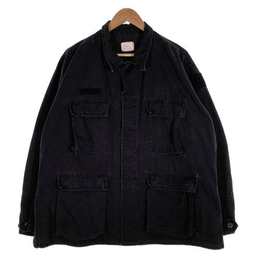 U.S.ARMY 米軍 COMBAT COAT リップストップ ミリタリージャケット シャツ ブラック USA製 8415-01-084-1748 Size L-R 福生店