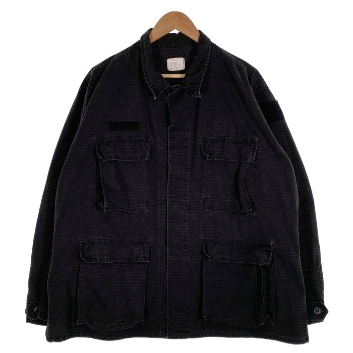 U.S.ARMY 米軍 COMBAT COAT リップストップ ミリタリージャケット シャツ ブラック USA製 8415-01-084-1748 Size L-R 福生店