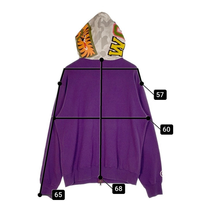 A BATHING APE アベイシングエイプ SHARK HOODIE シャーク フルジップスウェットパーカー パープル ホワイトカモ 日本製 Size L 福生店