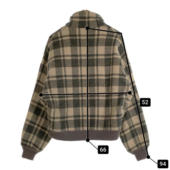 Woolrich ウールリッチ スタンドカラー ウールジップアップ リブブルゾン ジャケット チェック グレー アイボリー USA製 Size M 福生店