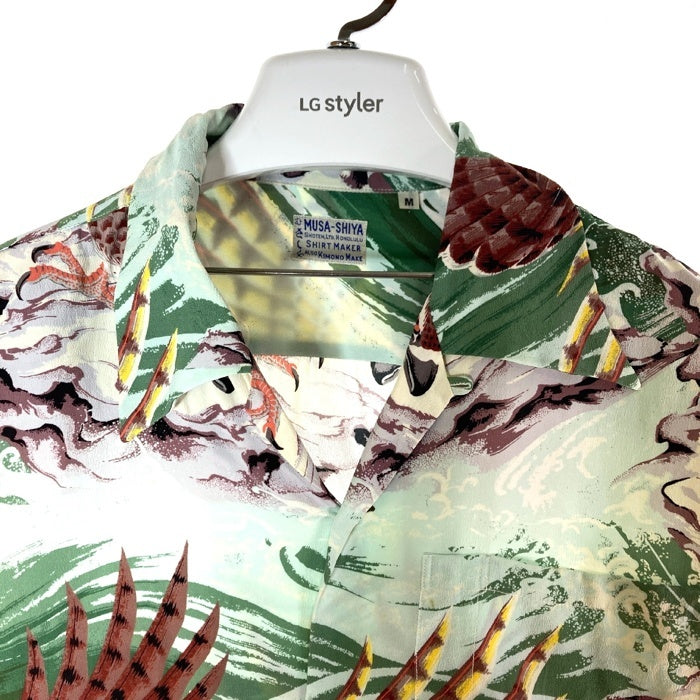 SUN SURF サンサーフ SS38415 MUSA-SHIYA アロハシャツ SPECIAL EDITION THE EAGLE HAS LANDED  和柄 鷹 海 波 グリーン sizeM 瑞穂店