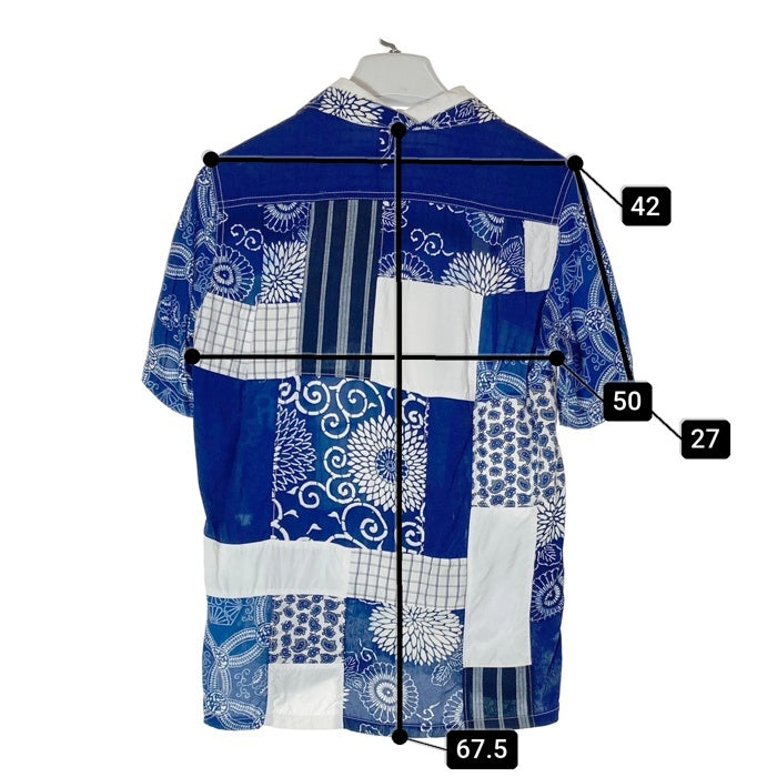 JUNYA WATANABE COMME des GARCONS MAN ジュンヤワタナベ コムデギャルソンマン WO-B49 AD2014 パッチワーク 和柄 半袖シャツ ブルー sizeS 瑞穂店
