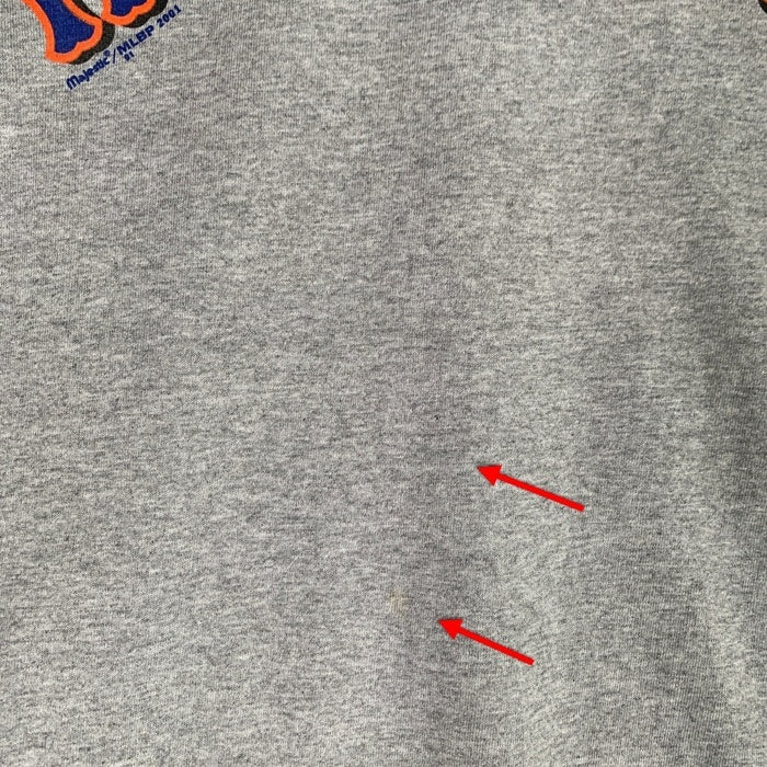 majestic マジェスティック Newyork Mets ニューヨーク メッツ アーチロゴ 半袖 Tシャツ グレー オレンジ メキシコ製 Size L 福生店