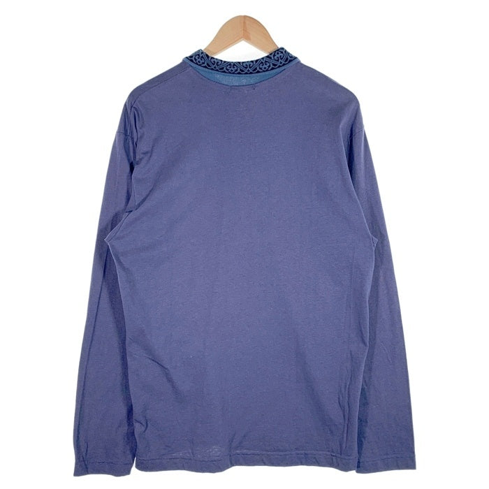 80's STUSSY ステューシー コットン ロングスリーブポロシャツ ネイビー 襟ジャカード USA製 黒タグ Size M 福生店