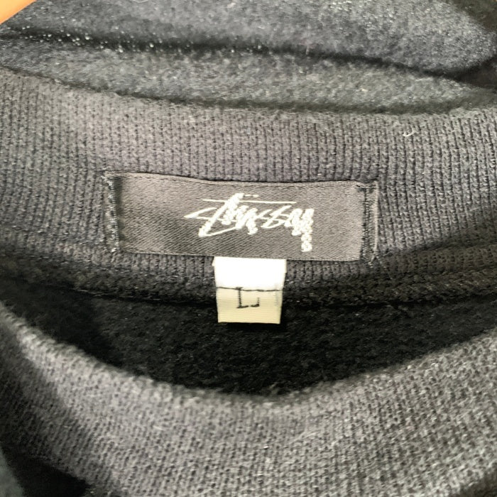 80's STUSSY ステューシー プルオーバースウェットパーカー 胸ポケットロゴ刺繡 ブラック 裏起毛 USA製 黒タグ オールド 短丈ボックス Size L 福生店
