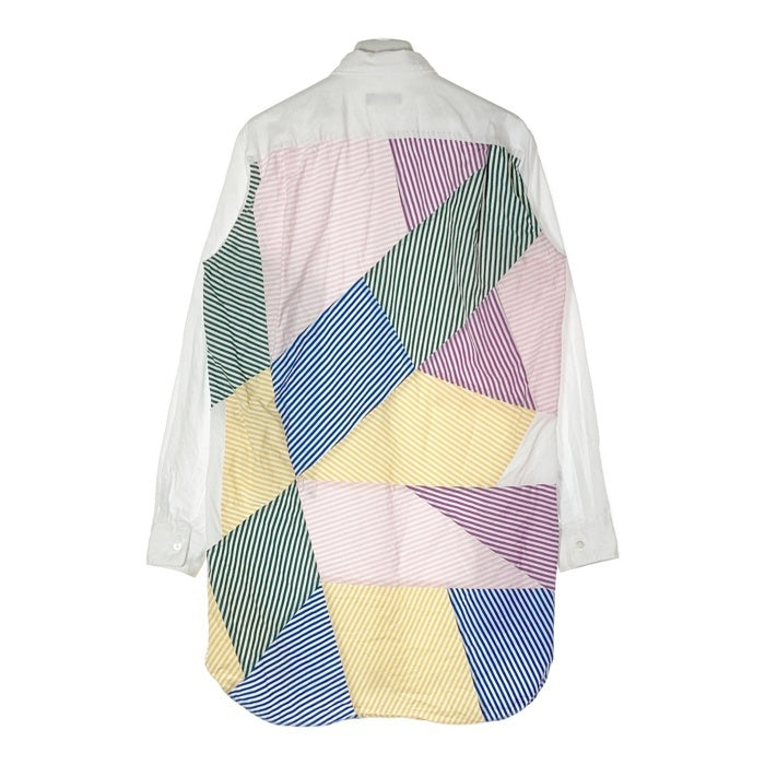 COMME des GARCONS HOMME PLUS コムデギャルソンオムプリュス AD2022 PK-B010 23SS ストライプ パッチワーク ロングシャツ ホワイト sizeS 瑞穂店