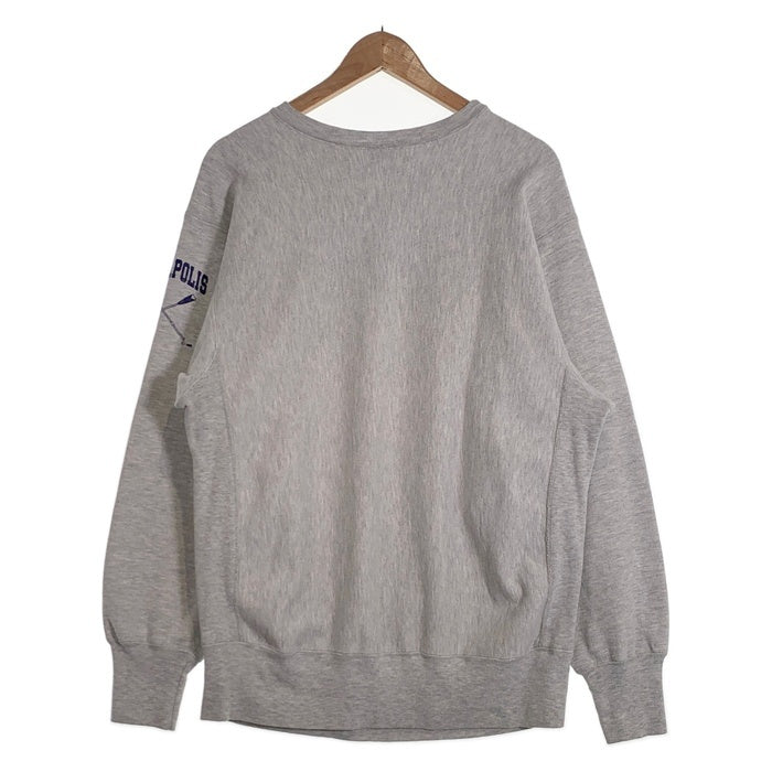 90's Champion チャンピオン REVERSE WEAVE ANNAPOLIS リバースウィーブ ワッペン 袖プリント クルーネックスウェットトレーナー グレー USA製 トリコ刺繡 Size XL 福生店