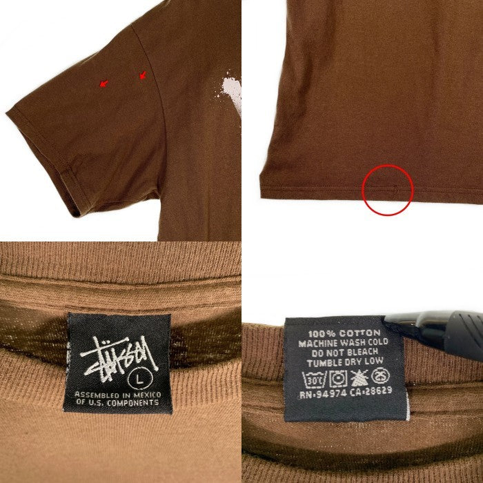 00`s STUSSY ステューシー Bulldog Photo ブルドッグ フォトプリントTシャツ ブラウン メキシコ製 Size L 福生店