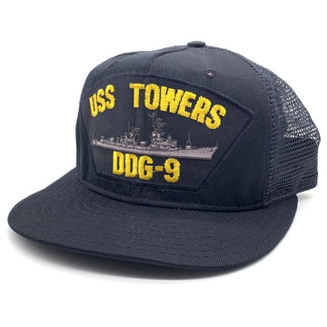 90's 米海軍 USS 強襲揚陸艦 TOWERS DDG-9 スナップバック メッシュキャップ ネイビー ステンシル 福生店