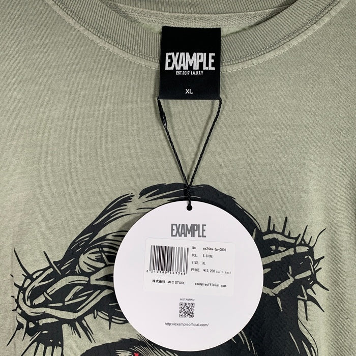 EXAMPLE エグザンプル JESUSIS L/S TEE ジーザス プリント 長袖 Tシャツ ロンT カーキ ex24aw-to-0006 Size XL 福生店