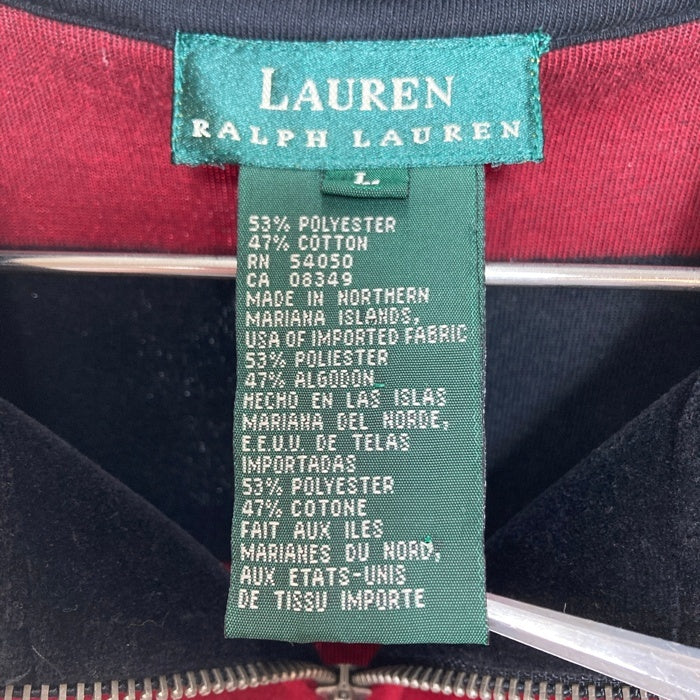 RALPH LAUREN ラルフローレン 90s ベロアボーダーハーフジップ レッド×ブラック sizeL 瑞穂店