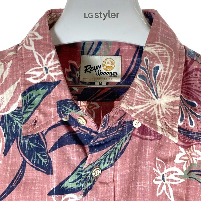 Reyn Spooner レインスプーナー STARGAZER スターゲイザー 裏地使い 片ポケット ボタンダウン コットン アロハシャツ ピンク sizeM 瑞穂店