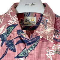 Reyn Spooner レインスプーナー STARGAZER スターゲイザー 裏地使い 片ポケット ボタンダウン コットン アロハシャツ ピンク sizeM 瑞穂店