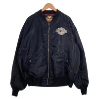 90's Harley-Davidson ハーレーダビッドソン 95周年 プリント ナイロンブルゾン リブ ブラック USA製 Size XXL 福生店