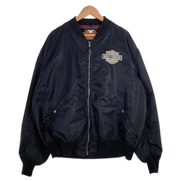 90's Harley-Davidson ハーレーダビッドソン 95周年 プリント ナイロンブルゾン リブ ブラック USA製 Size XXL 福生店