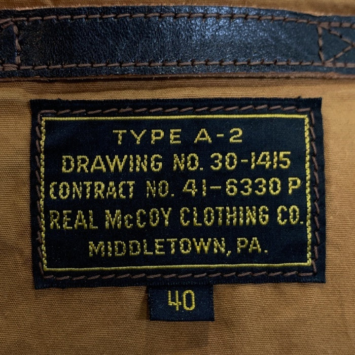 The Real McCOY'S リアルマッコイズ A-2 レザーフライトジャケット ホースハイド シールブラウン ホイッスル付 McCOY CLOTHING Size 40 福生店