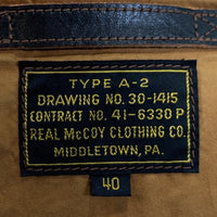 The Real McCOY'S リアルマッコイズ A-2 レザーフライトジャケット ホースハイド シールブラウン ホイッスル付 McCOY CLOTHING Size 40 福生店