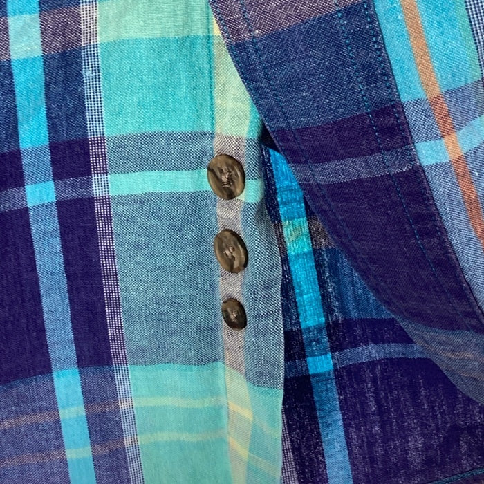 Eddie Bauer エディーバウアー 黒タグ 香港製 マドラスチェック ボタンダウン 半袖シャツ パープルxブルー sizeL 瑞穂店