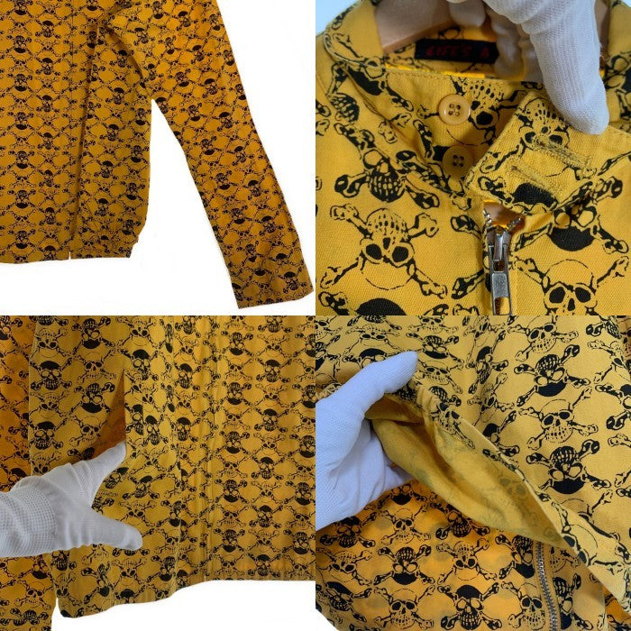 LIFE`S A BEACH ライフズアビーチ 復刻 スカルボーンプリント スウィングトップ ブルゾン ジャケット イエロー 薄手 Size M 福生店
