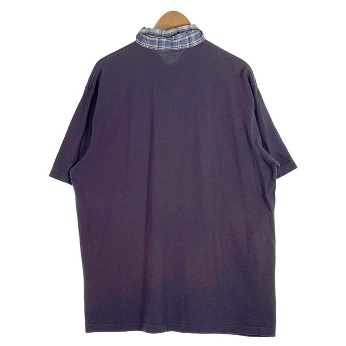 90's RRL ダブルアールエル 鹿の子 ポロシャツ チェック切替 ネイビー 三ツ星 Size XL 福生店