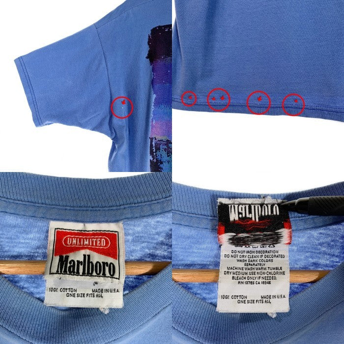 90's Marlboro マルボロ UNLIMITED コヨーテ バックプリント ポケットTシャツ ライトブルー USA製 Size F 福生店