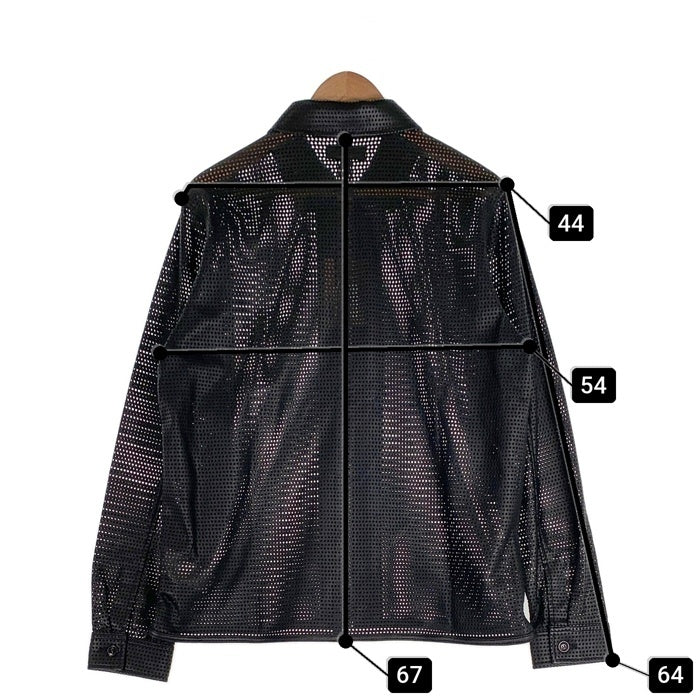STUSSY ステューシー ZIP SHIRT PERFORATED LEATHER ジップアップ シープレザーシャツ パンチング 長袖 ブラック 24M1110322 Size S 福生店