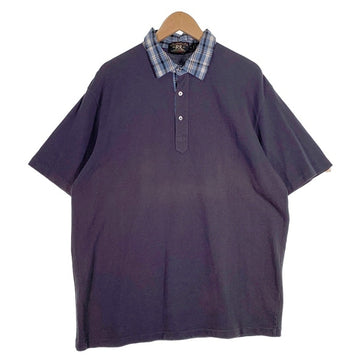 90's RRL ダブルアールエル 鹿の子 ポロシャツ チェック切替 ネイビー 三ツ星 Size XL 福生店