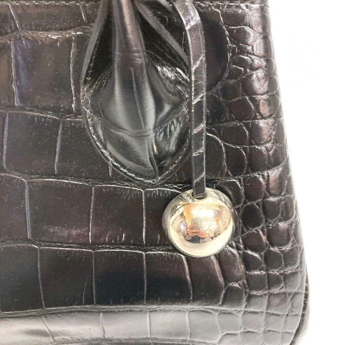 FURLA フルラ トートバッグ クロコ型押しハンドバッグ 保存袋付 ブラック 瑞穂店
