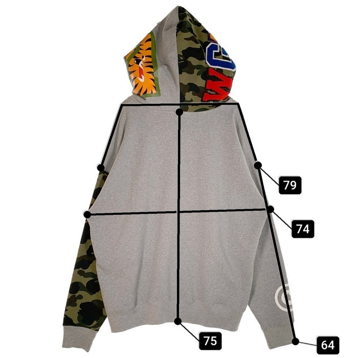 A BATHING APE アベイシングエイプ Giant Shark Full Zip Hoodie ジャイアント シャーク フルジップ スウェットパーカー グレー 001ZPG701018X Size 2XL 福生店