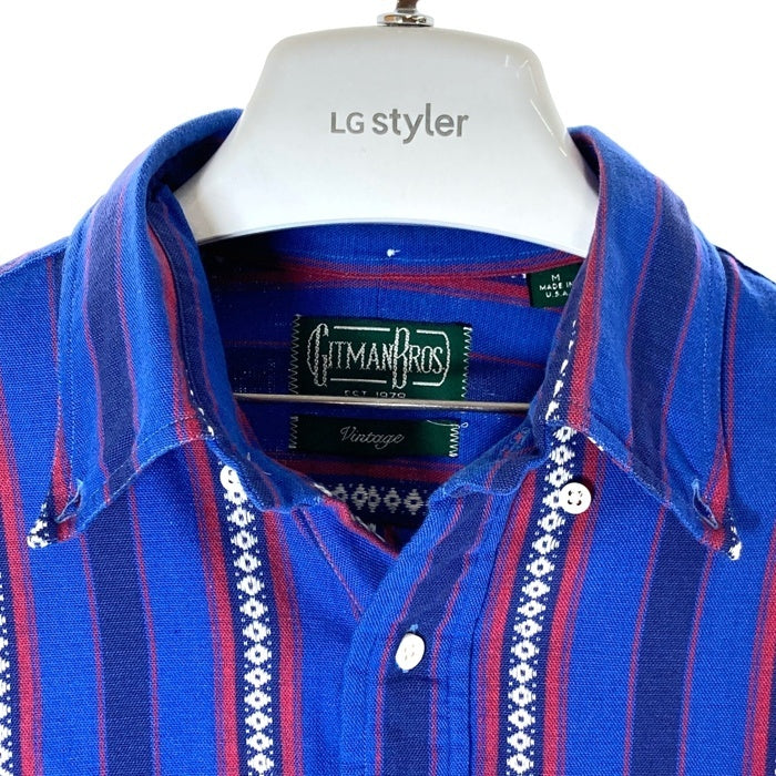 GITMAN BROTHERS ギットマンブラザーズ USA製 ストライプ プルオーバー 長袖シャツ ブルー sizeM 瑞穂店