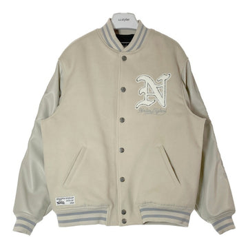 Norton ノートン 243N1707 ワッペン 刺繡 スタジャン ジャケット 袖フェイクレザー オフホワイト SizeXL 瑞穂店