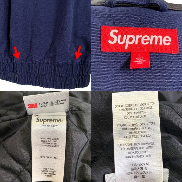 SUPREME シュプリーム 24AW Leather Collar Utility Jacket レザーカラー ユーティリティジャケット ワーク ネイビー 3Mシンサレート Size L 福生店