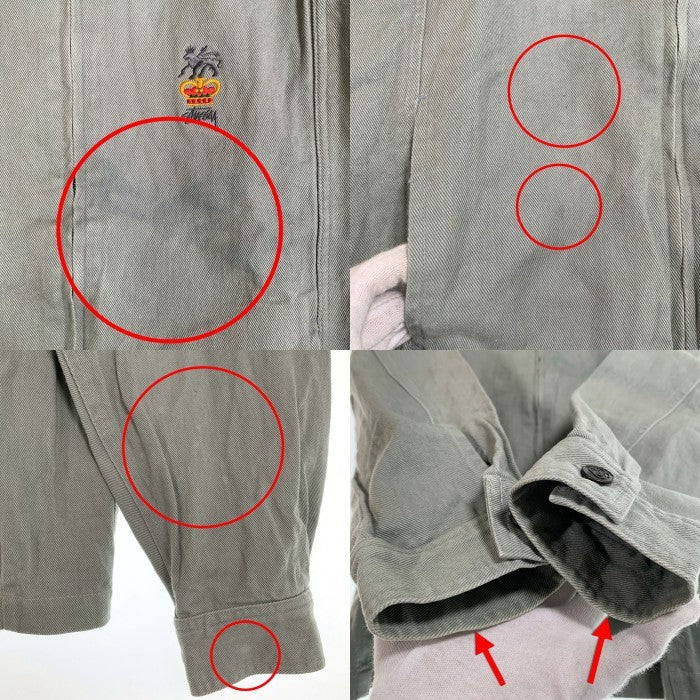 80's STUSSY ステューシー コットンツイル ジップアップジャケット ミントグリーン 刺繡ロゴ 黒タグ Size L 福生店