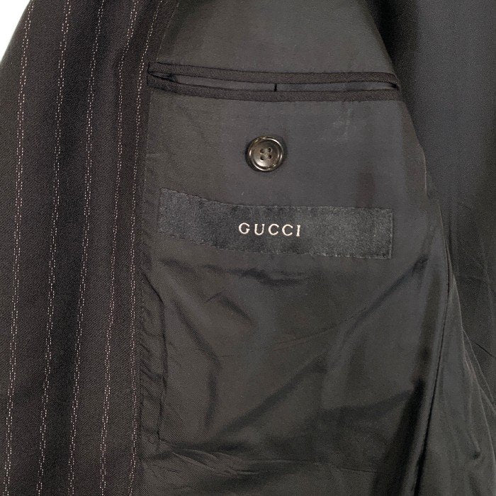 GUCCI グッチ ウール チェーンストライプ シングル3Bジャケット パンツ スーツ ブラック ベルベットカラー Size 50 福生店