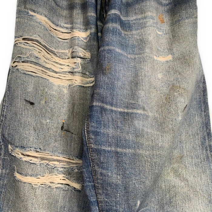 US アス Fake Vintage Denim Easy Pants フェイクヴィンテージデニム イージーパンツ 転写プリント インディゴ ライトブルー Size F 福生店