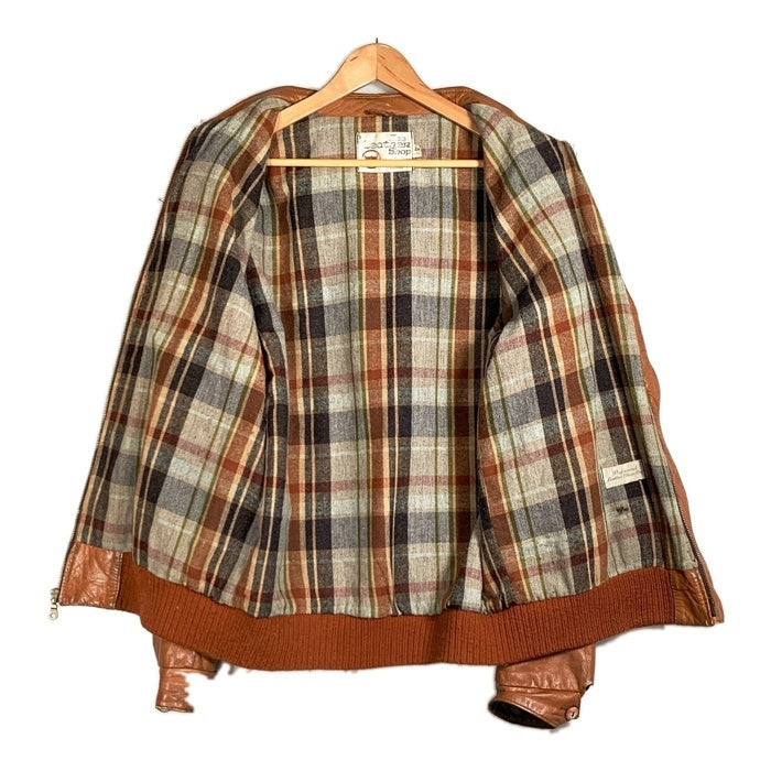 80's Sears シアーズ ジップアップ レザージャケット ブラウン 裾リブ ウールチェックライナー Size 44 X-TALL 福生店