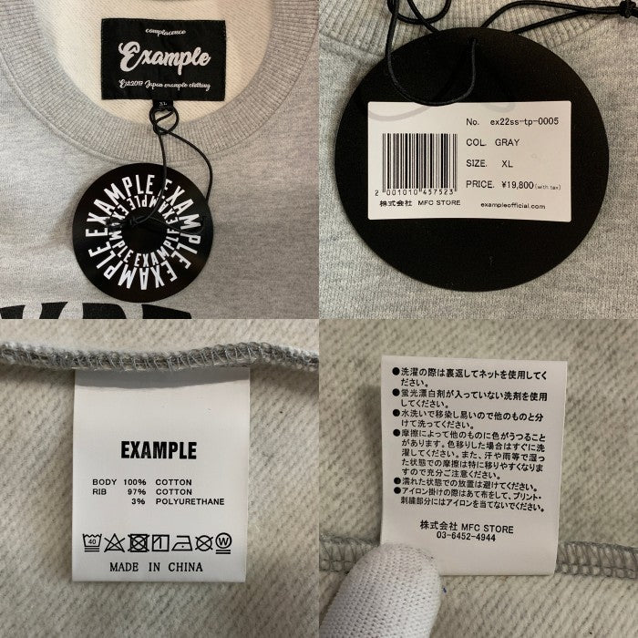 EXAMPLE エグザンプル 22SS GBTG LOGO CREWNECK プリント クルーネックスウェットトレーナー グレー Size XL 福生店