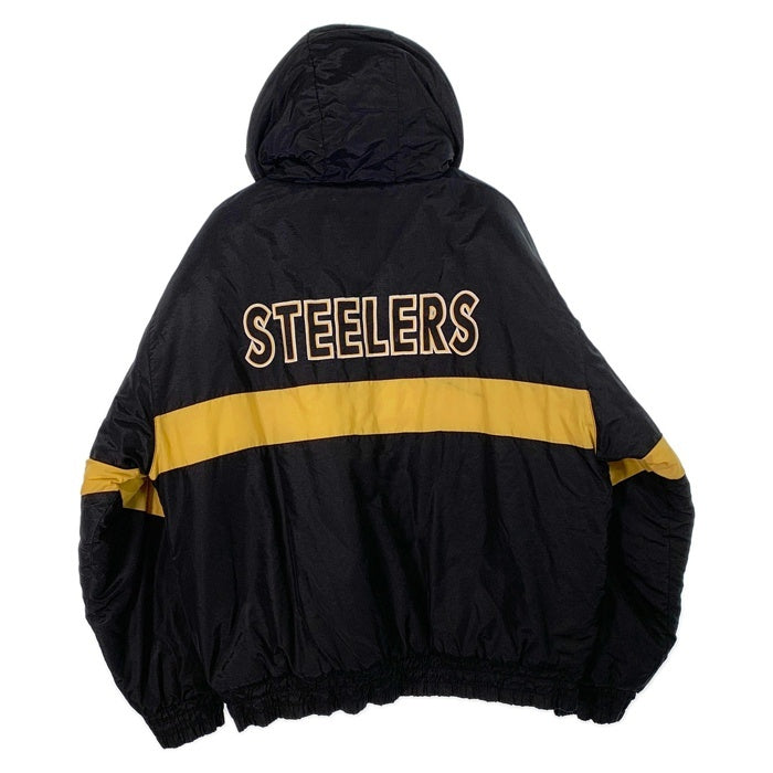 90's LOGO7 NFL Steelers スティーラーズ ナイロン ジップアップジャケット パーカー 中綿 ブラック Size XL 福生店