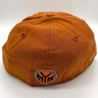 90's New Era ニューエラ 59FIFTY LOW PROFILE NBA ニューヨーク・ニックス ウールベースボールキャップ ダークオレンジ USA製 Size 7 1/4 (57.7cm) 福生店