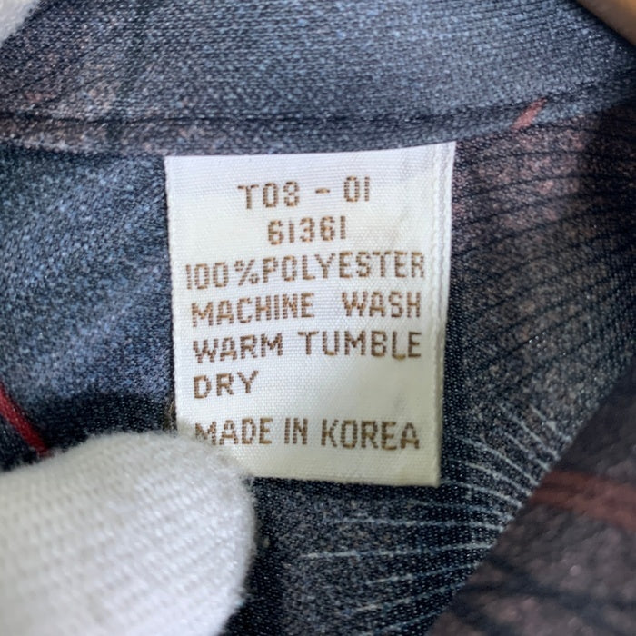 70's Sears シアーズ オープンカラーシャツ 半袖 ポリエステル 総柄プリント ブラック Size L 福生店