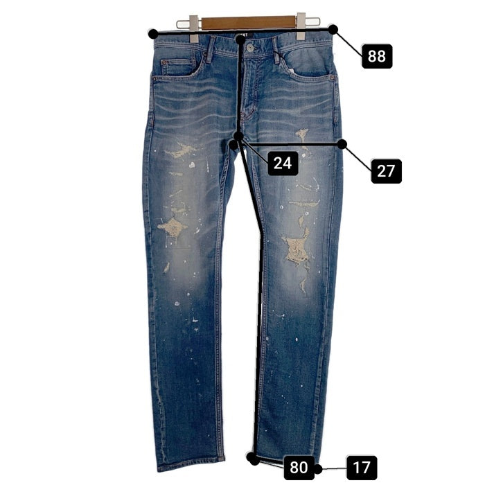 TMT ティーエムティー SWEATLIKE-STRETCH PAINT CRASH DENIM 5P TAPERED スウェットライク ストレッチデニムパンツ ダメージ加工 インディゴ TPT-F1902 Size L 福生店