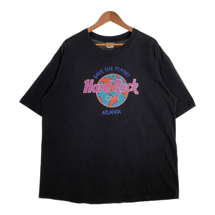 90's Hard Rock Cafe ハードロックカフェ SAVE THE PLANET ATLANTA プリント Tシャツ ブラック USA製 袖裾シングル Size F (XL相当) 福生店