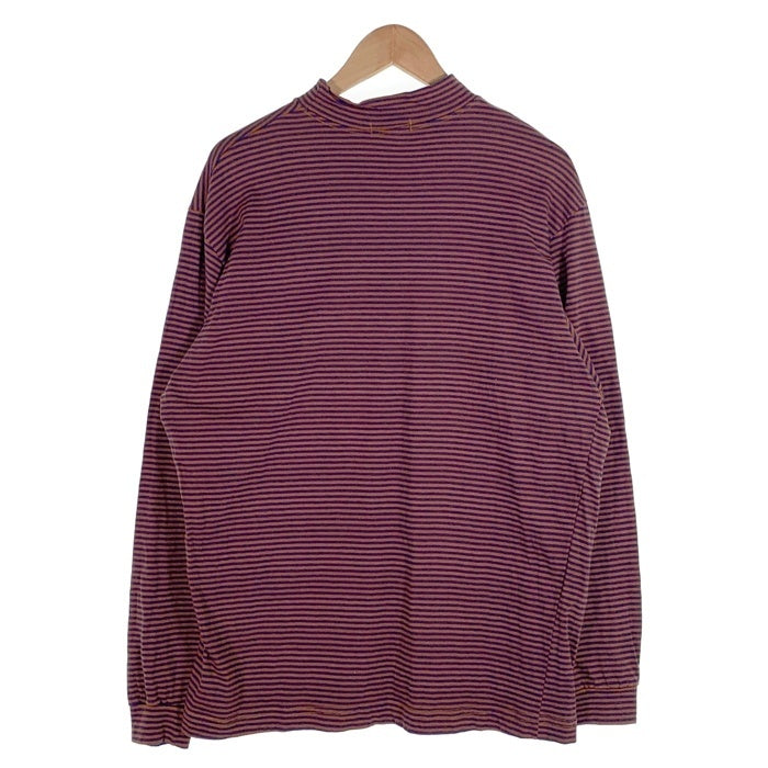 80's STUSSY ステューシー モックネック ボーダーポケットロングスリーブTシャツ ブラウン ネイビー USA製 黒タグ Size L 福生店
