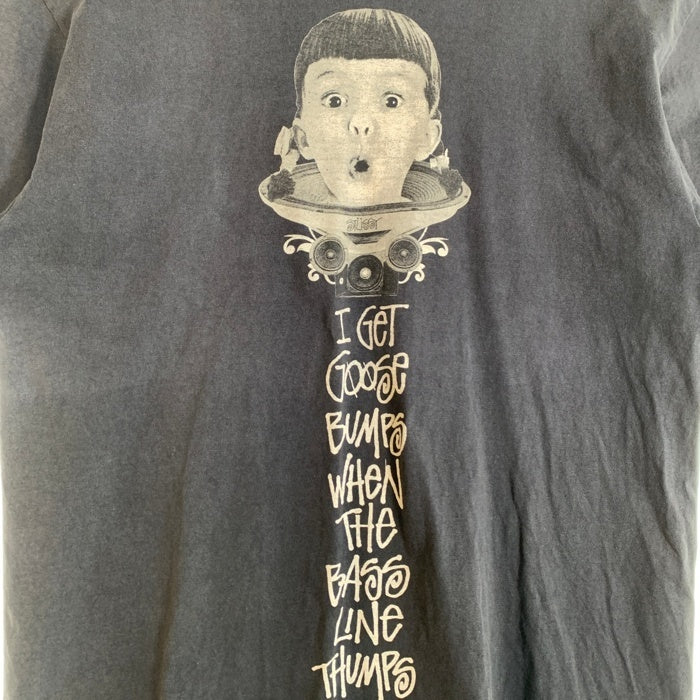 00's STUSSY ステューシー I GET GOOSE BUMPS WHEN THE BASS LINE THUMPS プリント 半袖 Tシャツ ブラック Size L 福生店