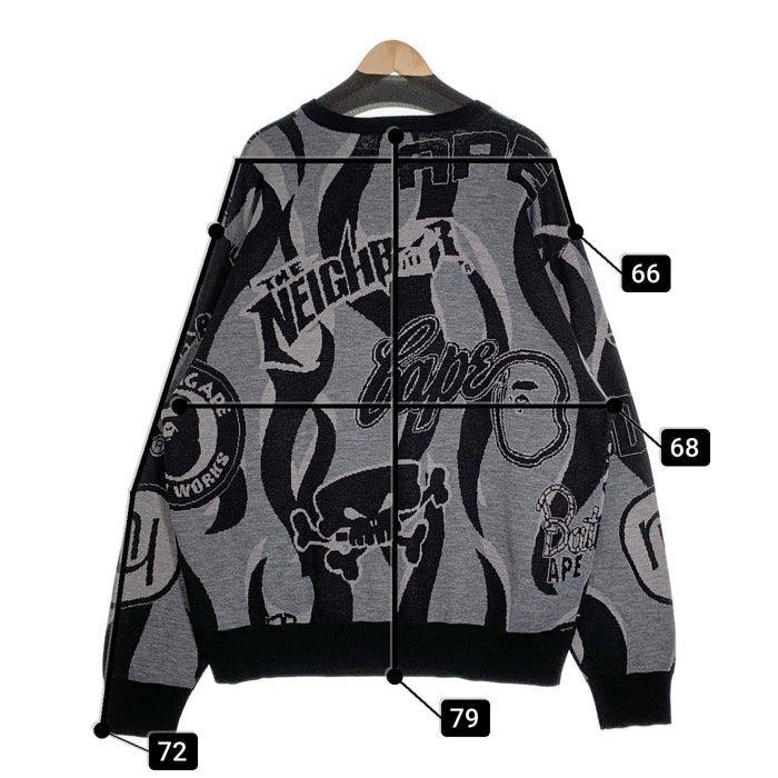 A BATHING APE アベイシングエイプ NEIGHBORHOOD ネイバーフッド クルーネック ウールセーター ブラック 001KNJ231901C Size 2XL 福生店