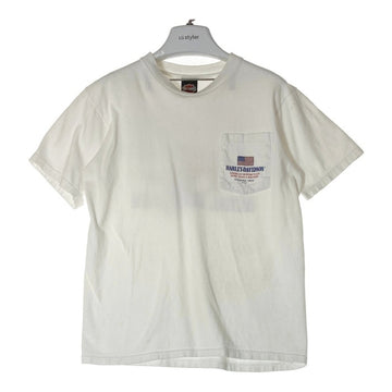 HARLEY DAVIDSON ハーレーダビッドソン USA製 ポケットTシャツ ホワイト sizeM※所々汚れ有 瑞穂店