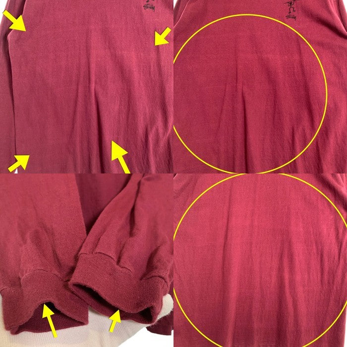 80-90's STUSSY ステューシー シャドーマン刺繡 ロングスリーブTシャツ ボルドー USA製 黒タグ Size L 福生店