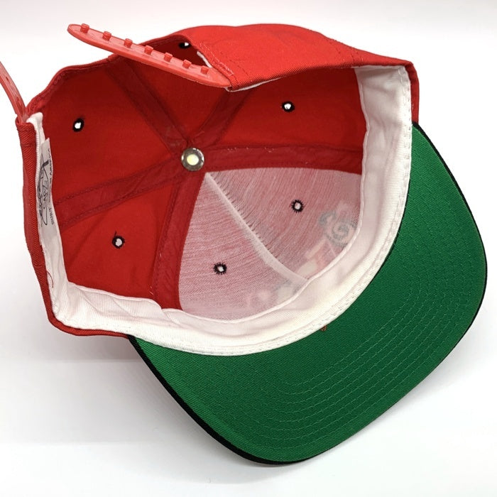 90's STUSSY ステューシー CAPZ 音符 ロゴ刺繡 6パネルキャップ レッド ブラック オールド 白タグ USA製 福生店